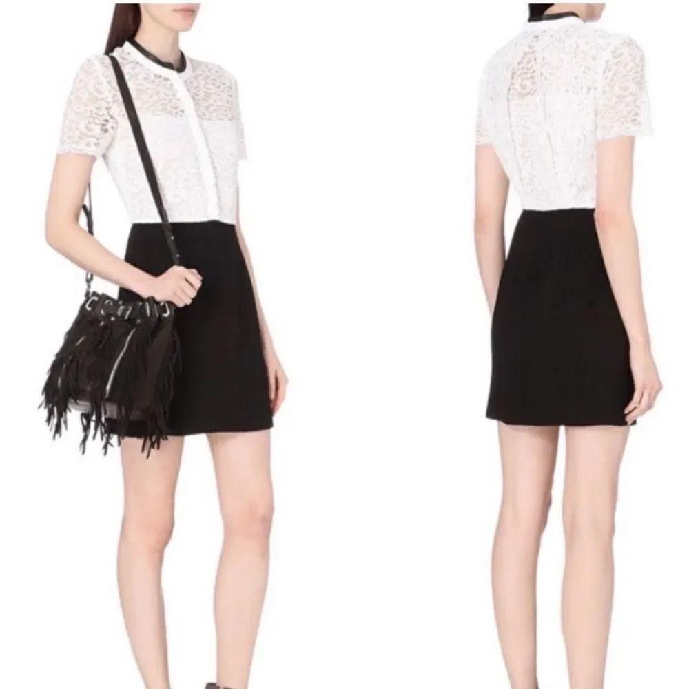 The Kooples Contrast Mini Dress $350 White Lace Black Crepe Women Sz Medium NWT